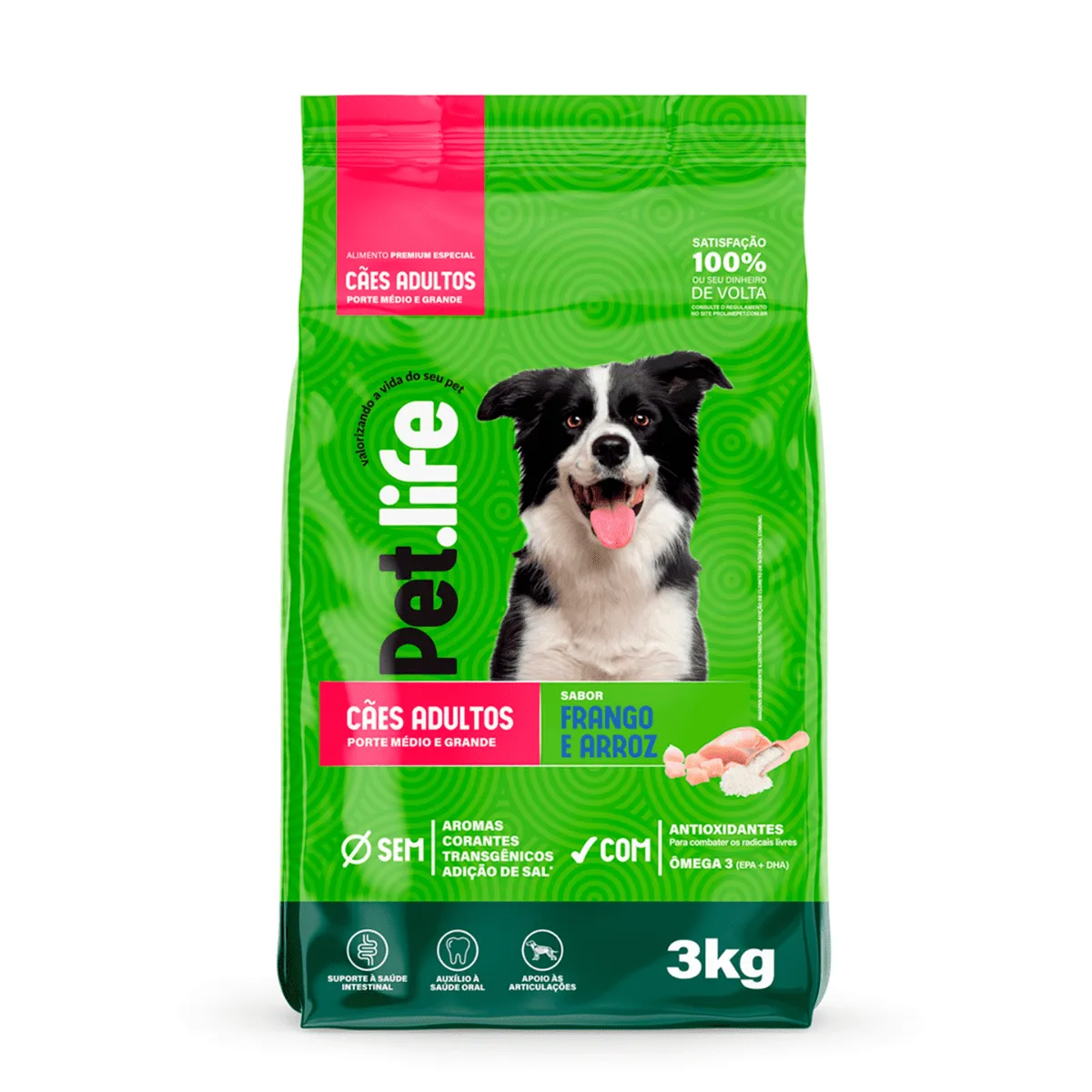 Pet.Life Cães Adultos Frango e Arroz 3kg